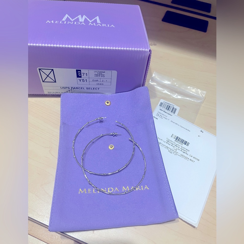 Brand New in Box Melinda Maria “Big Ass Hoops” 3”